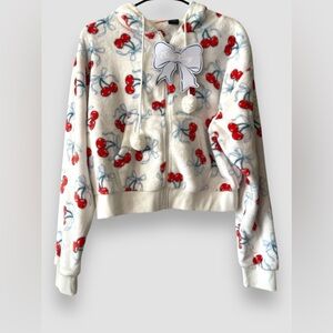 Cold Crush Plush Soft Fleece Cherry & Bows Full Zip Sweatshirt Top Small NWT